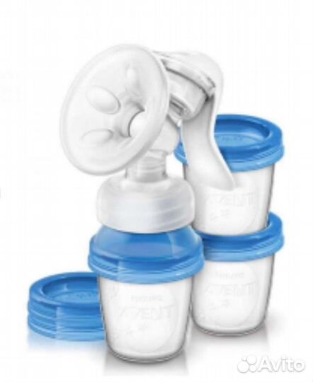 Молокоотсос avent ручной + вкладыши для груди