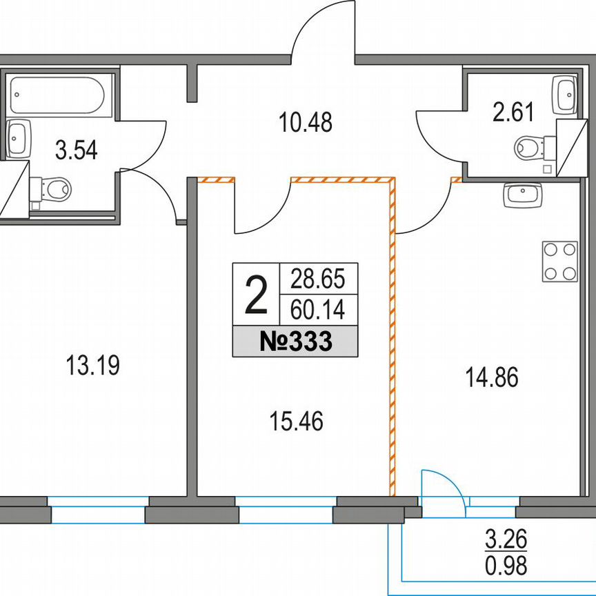 2-к. квартира, 60,1 м², 6/21 эт.