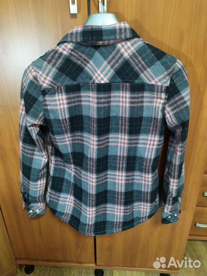 Рубашка на меху в клетку теплая
