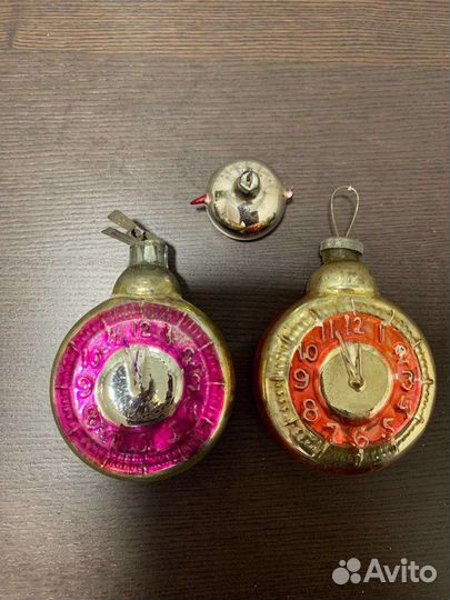 Елочные игрушки СССР будильник/часы и чайник