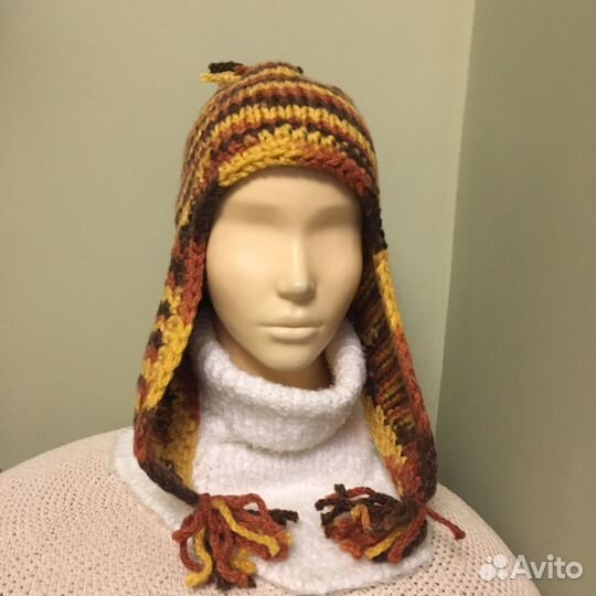 Шапка ушанка чепчик шлем вязаная женская