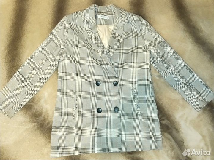 Пиджак женский прямой двубортный принт гленчек