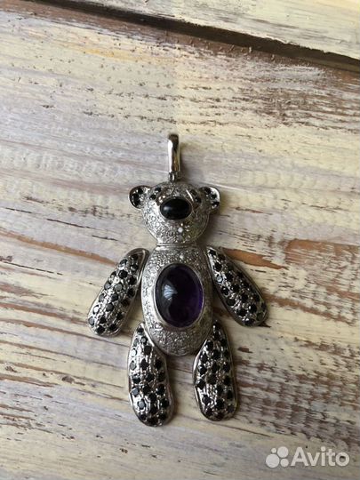 Подвеска 750 белое золото, аметист, бриллиант, сап