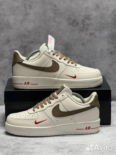 Кроссовки Nike Air Force 1 White Brown (Арт.24474)