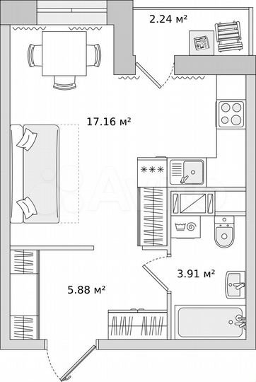 Квартира-студия, 29,2 м², 3/17 эт.