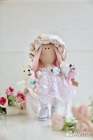 Кукла ручной работы, кукла тильда в розовом