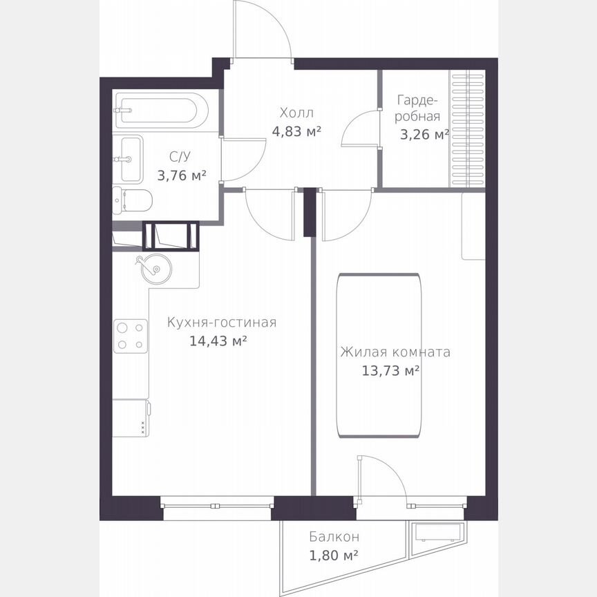 1-к. квартира, 40,6 м², 8/11 эт.