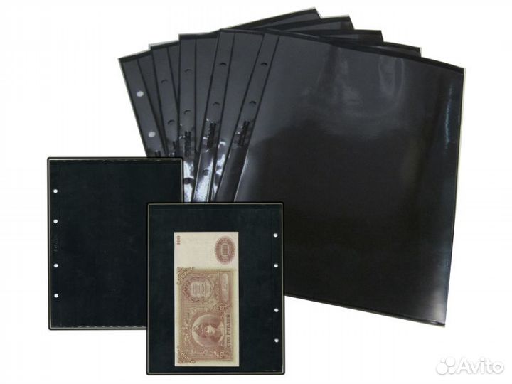 Листы Оптима для бон, марок, двухсторонние черные