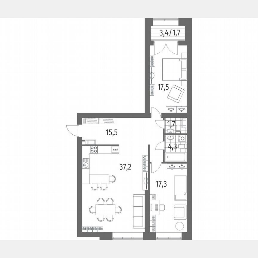 2-к. квартира, 95,2 м², 7/13 эт.