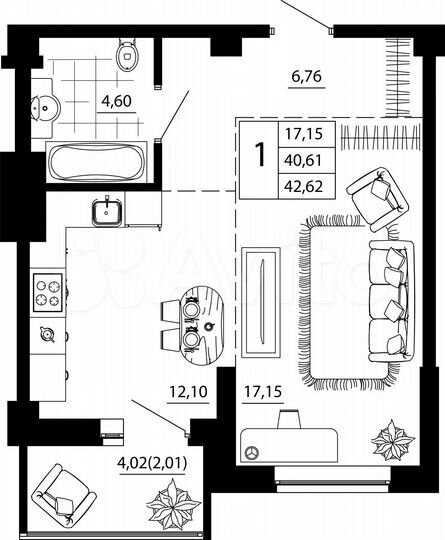 1-к. квартира, 42,6 м², 4/24 эт.