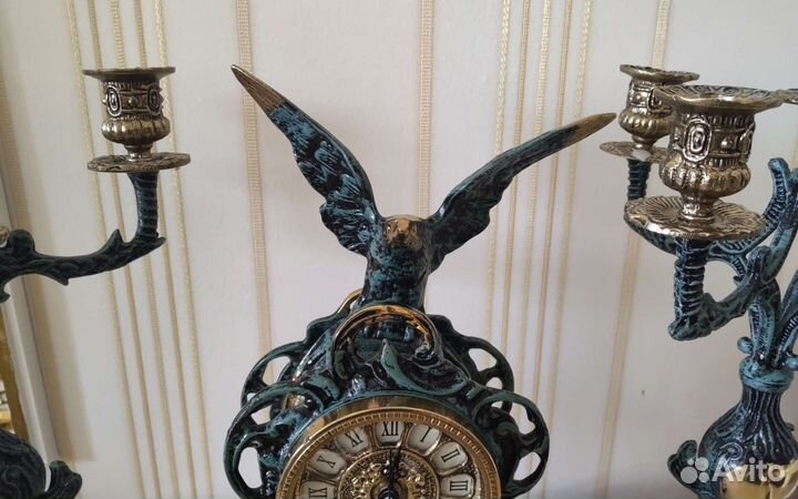 Часы каминные с конделябрами бронза