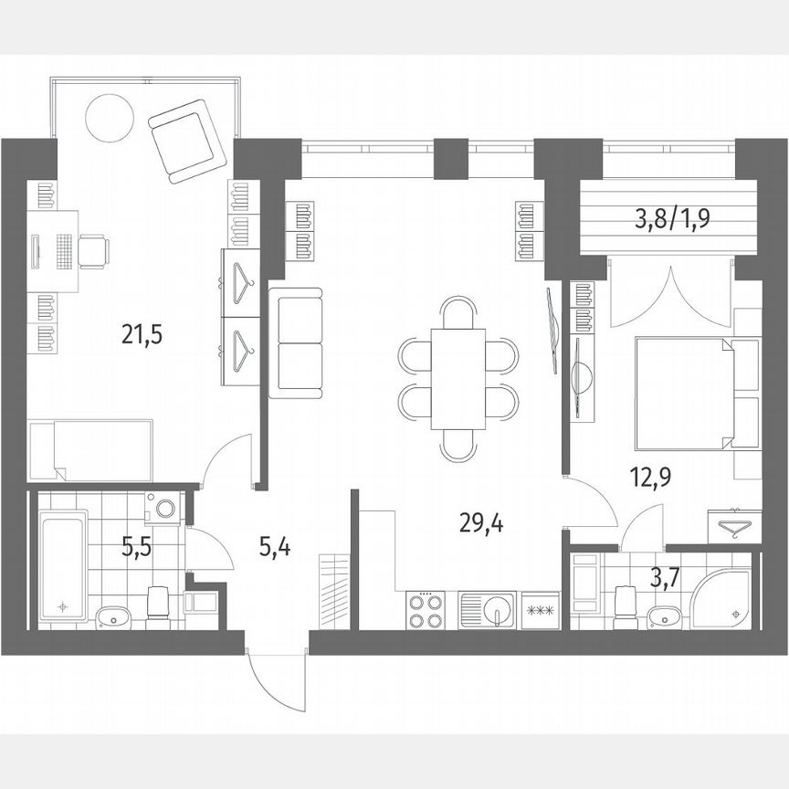 2-к. квартира, 80,3 м², 12/13 эт.