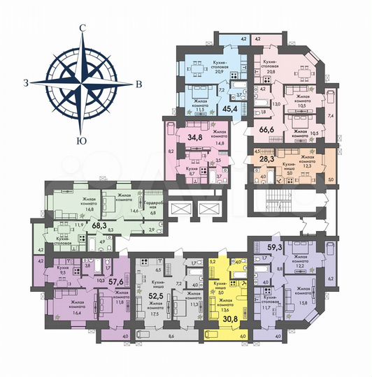 2-к. квартира, 58,6 м², 3/12 эт.