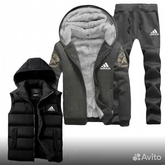 Спортивный костюм тройка Adidas мех флис