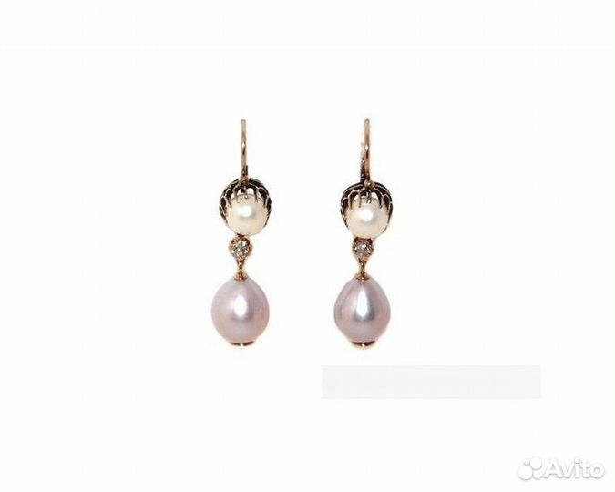 Серьги с жемчугом и бриллиантами 56 проба