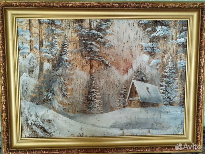 Картина на коре березы