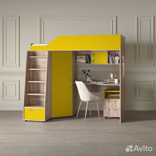 Детская кровать чердак с лестницей комодом