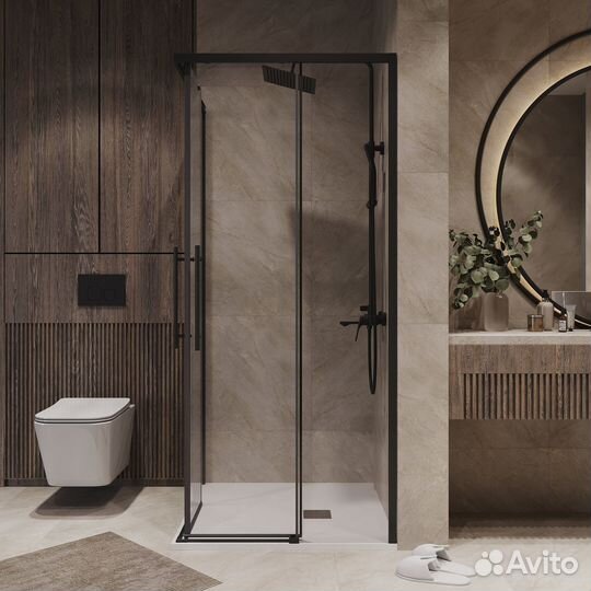 Душ. огражд. (8080) квадрат, раздвиж черн мат, пр