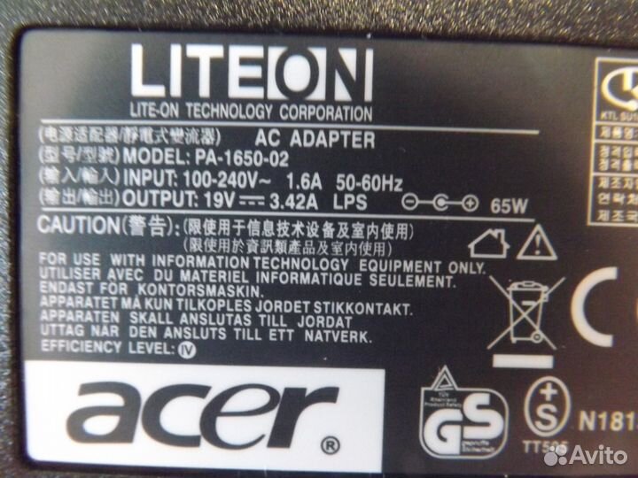 Блок питания ноутбука Acer 19V 3.42A (65W) 5.5x1.7