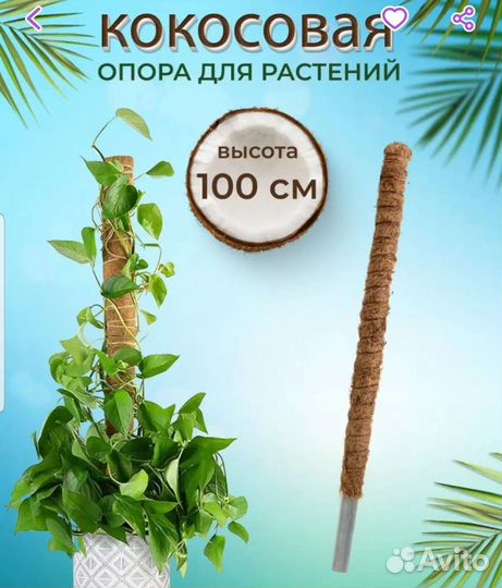 Палка/опора для растения кокосовая 100 см