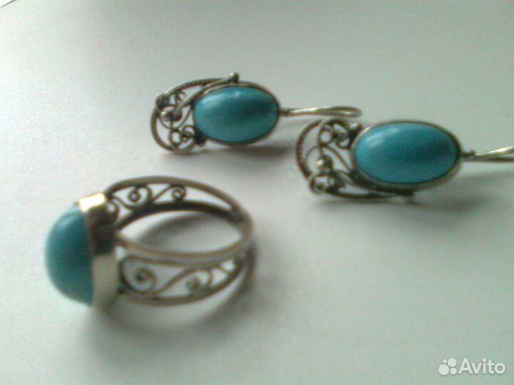 Комплект кольцо и серьги с бирюзой