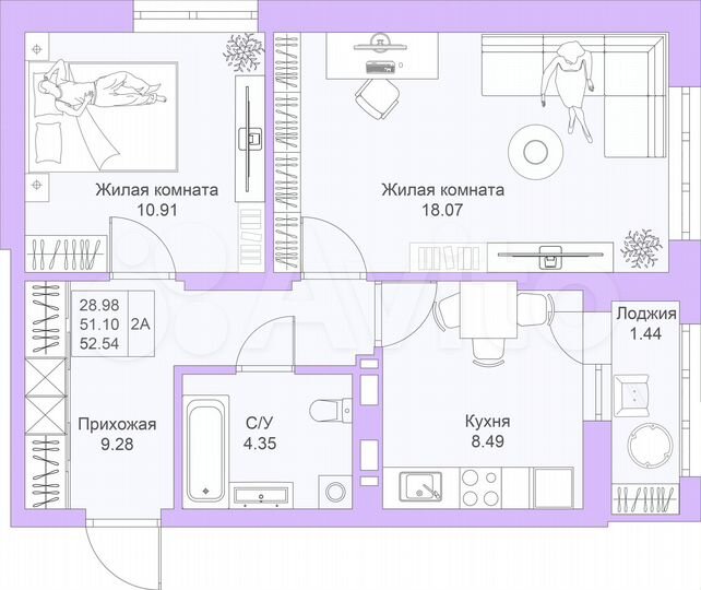2-к. квартира, 52,5 м², 18/25 эт.