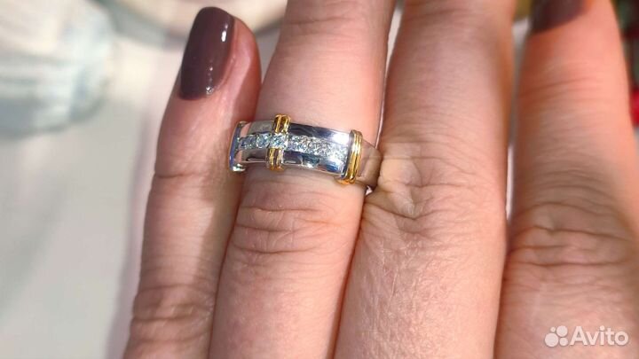 Кольцо муассаниты 7 шт*0,1ct. 925/позолота двутон