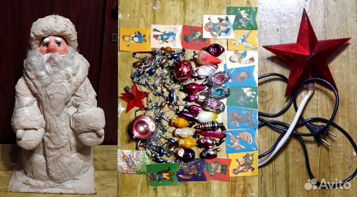 Дед Мороз,игрушки,гирлянда,звезды,маски СССР