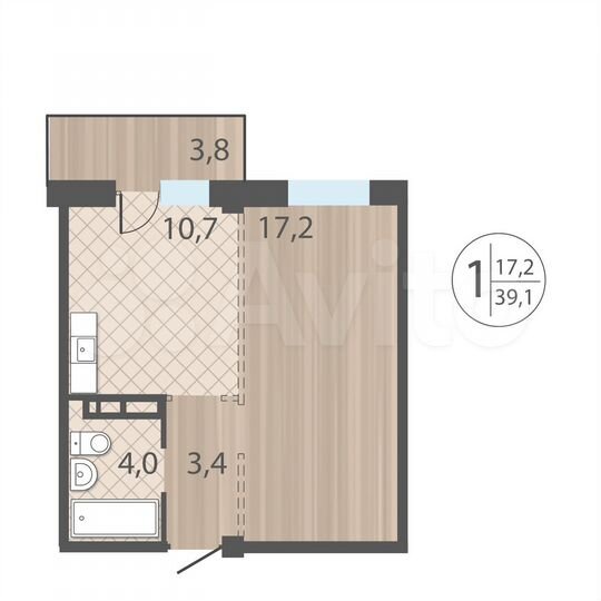 1-к. квартира, 39,1 м², 11/12 эт.