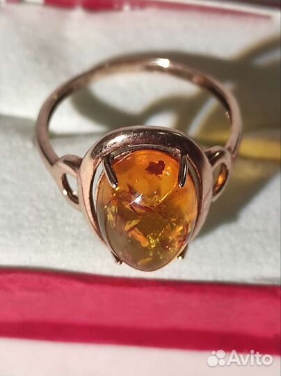 Кольцо с Янтарём 925 проба серебро
