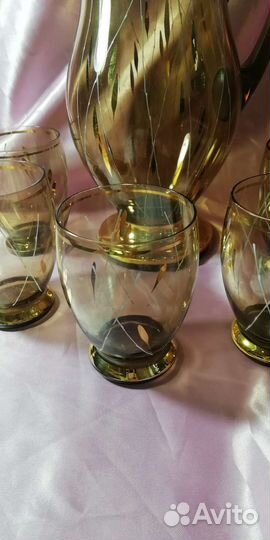 Кувшин и пять стаканов чешское стекло СССР