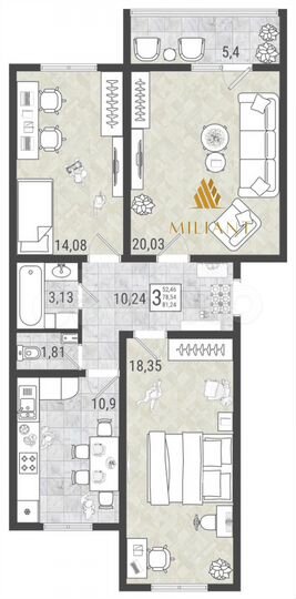 3-к. квартира, 81,2 м², 5/9 эт.