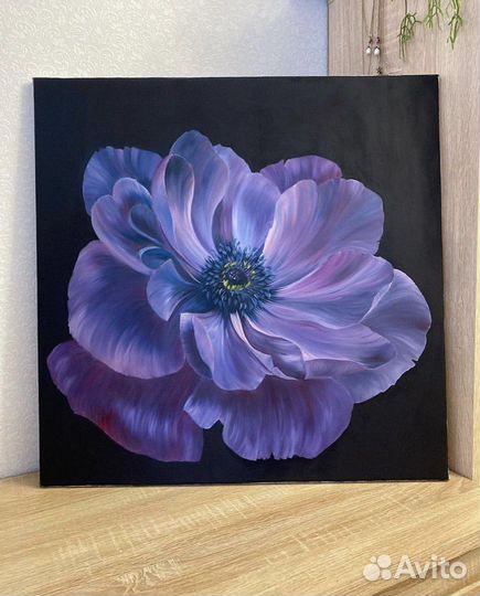 Фиолетовый анемон, картина маслом 60x60