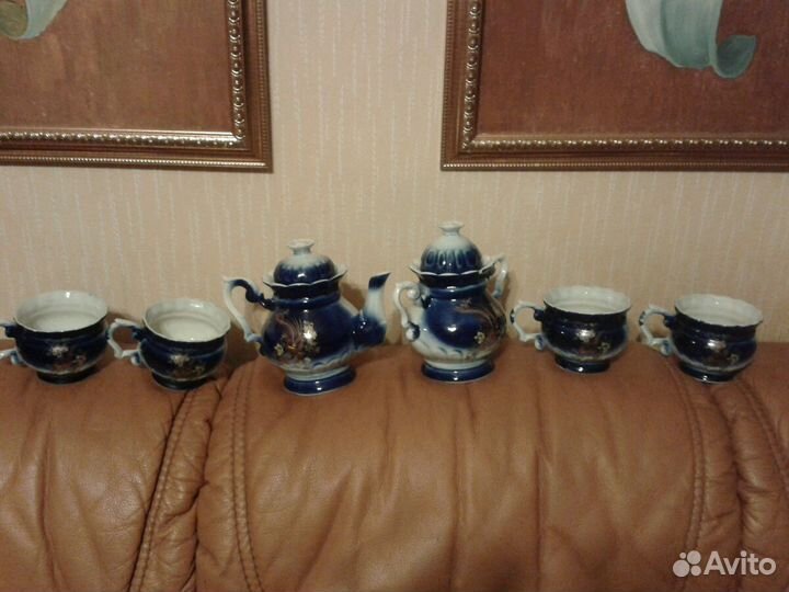 Набор чайной посуды,гжель Квартет, с золотой роспи