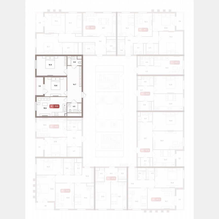 2-к. квартира, 73,9 м², 27/32 эт.