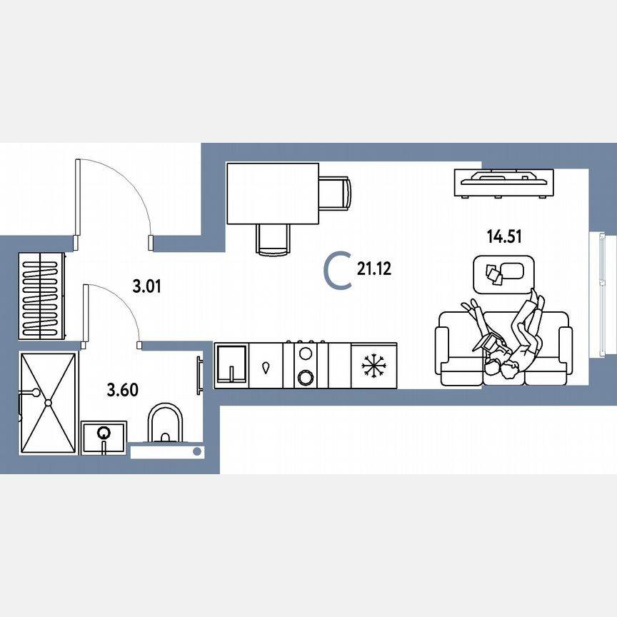 Квартира-студия, 21,1 м², 4/23 эт.