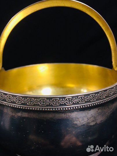 Сахарница старинная серебренная 875 пробы