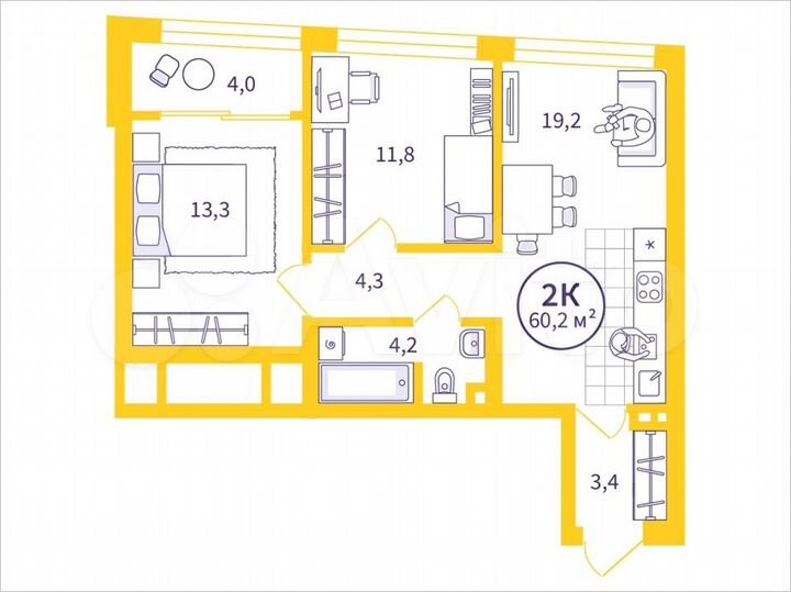 2-к. квартира, 58,3 м², 16/32 эт.