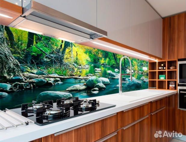 Фартук скинали для кухни из стекла