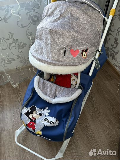Санки-коляска disney baby 2 микки маус синий