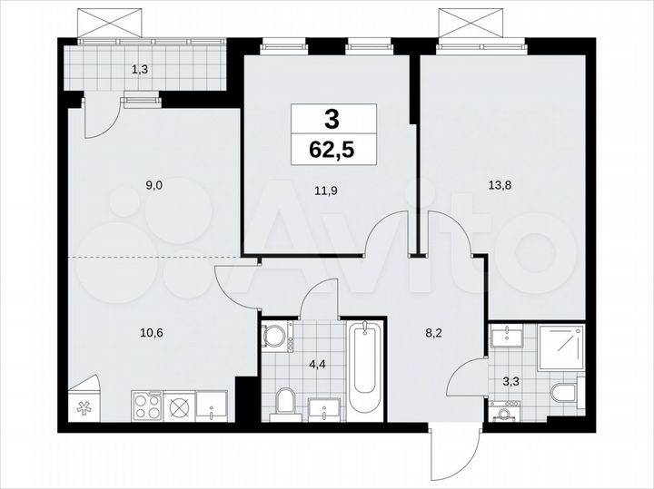 3-к. квартира, 62,5 м², 5/14 эт.