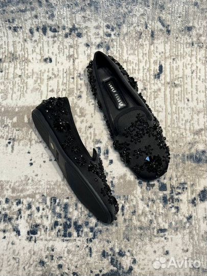 MIU MIU атласные балетки с цветочным узором