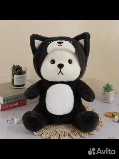 Плюшевый мишка в капюшоне хаски костюме 40 см