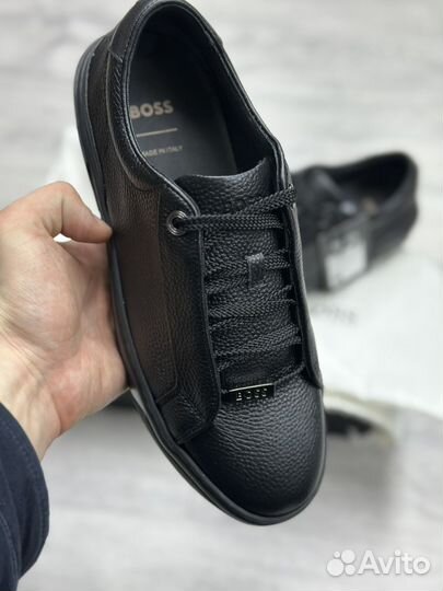 Кеды Hugo Boss мужские черные кожаные