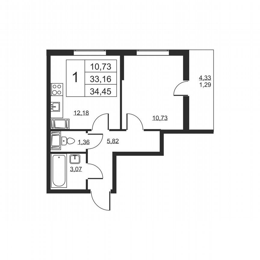 1-к. квартира, 34,5 м², 17/19 эт.