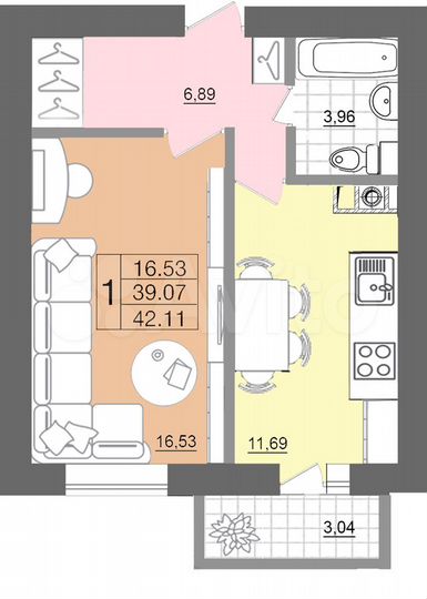 1-к. квартира, 42,1 м², 2/5 эт.