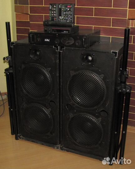 Колонки Pro 1500W Усилитель Микшер Микрофон Стойки