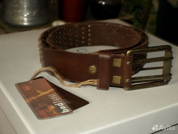Мужской ремень из кожи буйвола Bedstu, клёпанный