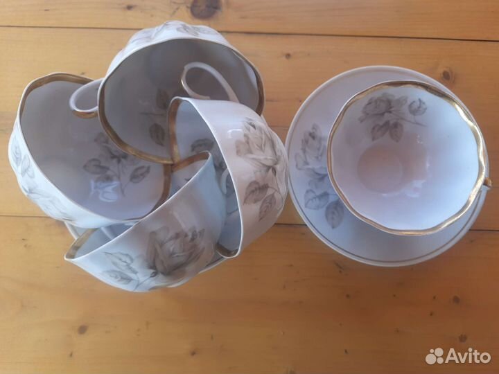 Чайные чашки с блюдцами, сахарница, Дулево СССР