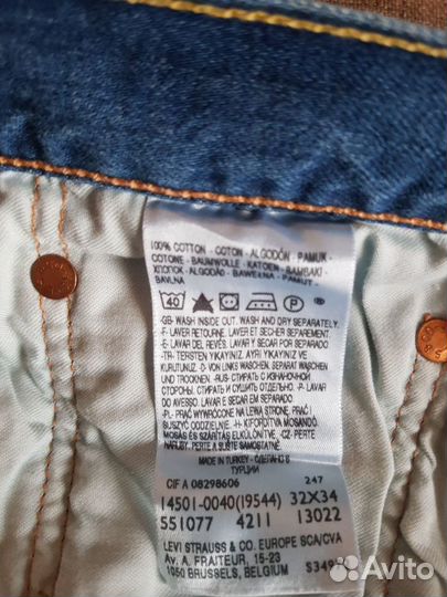 Мужские джинсы levis 501 32/34